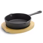 Gibson Home Campton 5.3 in. Cast Iron Mini Frying Pan with Wooden Base, Black thumbnail 1