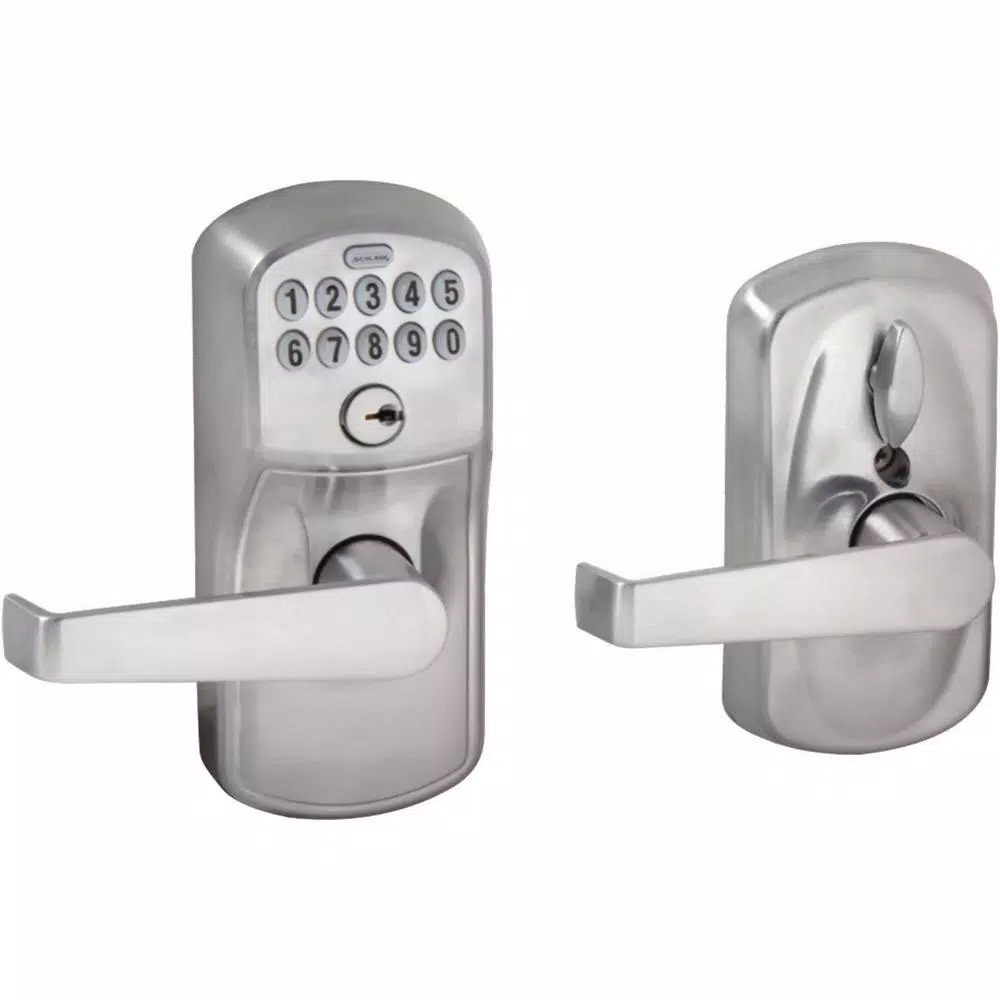 Schlage Elan Satin Chrome Electronic Keypad Door Lever with Plymouth Trim