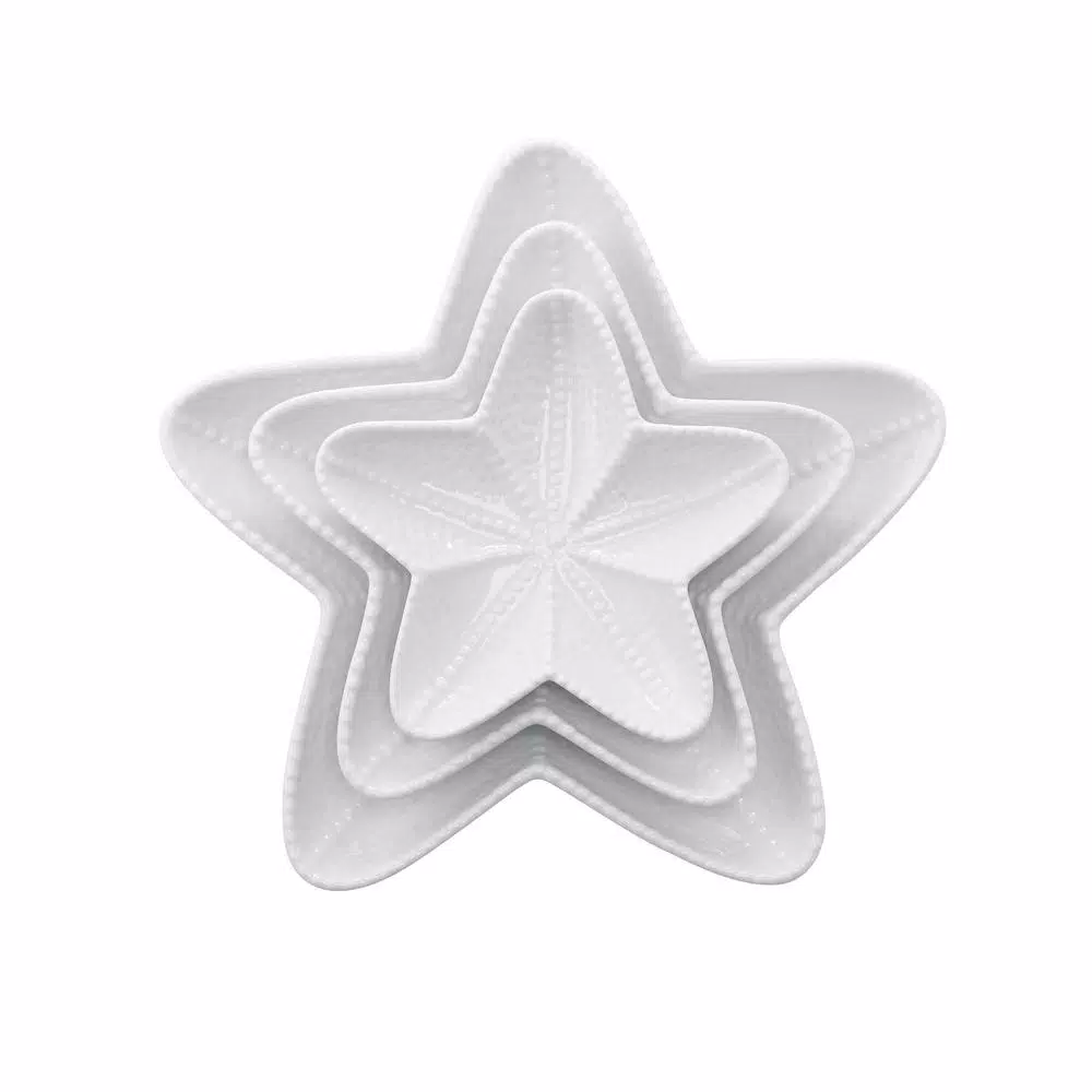 Over and Back Starfish 3-Piece Porcelain Nesting Plate Set - Coastal Serving Trays
