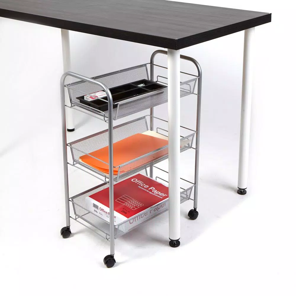 Mind Reader 3-Tier Rolling Silver Metal Mesh Storage Cart with 360° Casters