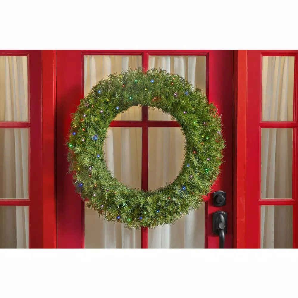 Home Accents Holiday 32 in. Norwood Fir Artificial Wreath with 50 Multi-Color LED Lights
