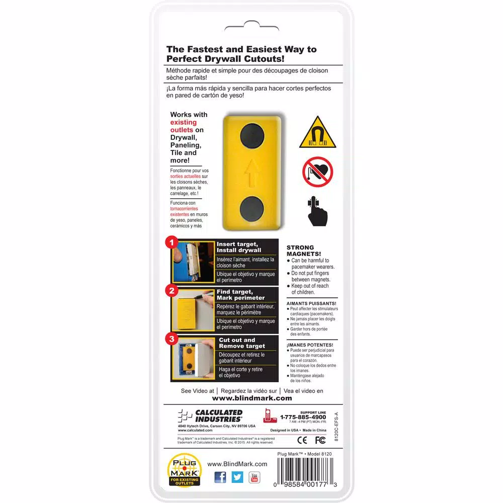 Calculated Industries Plug Mark Magnetic Drywall Cutout Tool for Existing Outlets