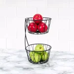Spectrum Paxton 2-Tier Black Steel Fruit Basket Server, Rustic Farmhouse Design thumbnail 8