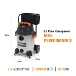 RIDGID 16 Gal. 6.5 Peak HP Stainless Steel Wet/Dry Shop Vac with 10 ft. Pro Hose and Locking Accessories thumbnail 5