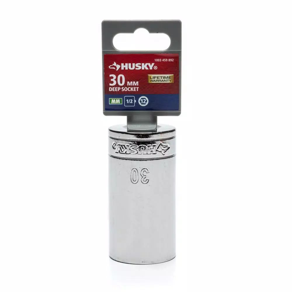 Husky 1/2 in. Drive 12-Point Deep Metric Socket, 30mm
