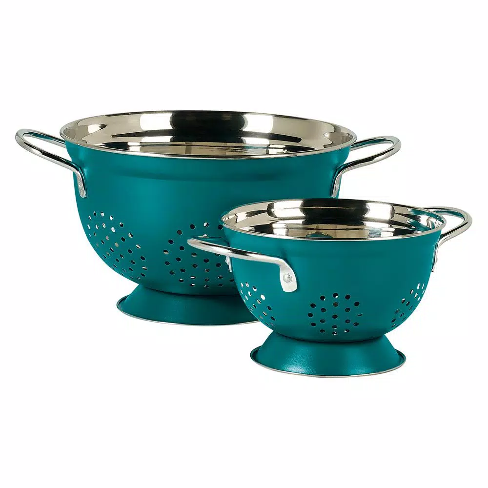 Denmark Teal Stainless Steel Colander Set, 2-Piece Nesting Kitchen Strainers