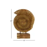 LITTON LANE Hand-Carved Reclaimed Teak Wood Nautilus Shell Sculpture on Iron Stand thumbnail 4
