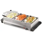 HomeCraft 1.5 Qt. Stainless Steel 3-Tray Buffet Server with Warming Tray Base thumbnail 1