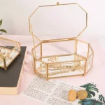 Home Details Vintage Gold Octagonal Glass Keepsake Box with Mirrored Bottom thumbnail 1
