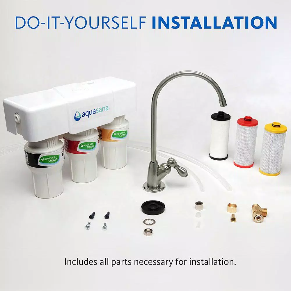 Aquasana 3-Stage Under Counter Water Filtration System with Brushed Nickel Faucet