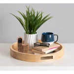 Kate and Laurel Hutton 18.25 in. Round Natural Wood Decorative Tray with Built-in Handles thumbnail 4