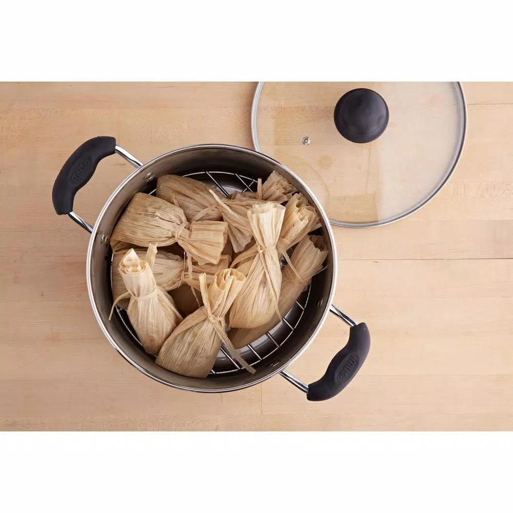 IMUSA 8 Qt. Aluminum Stovetop Steamer with Tempered Glass Lid
