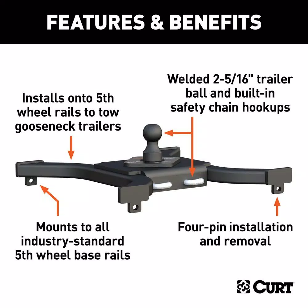 CURT Spyder CURT 5th Wheel Rail Gooseneck Hitch - 2-5/16" Ball
