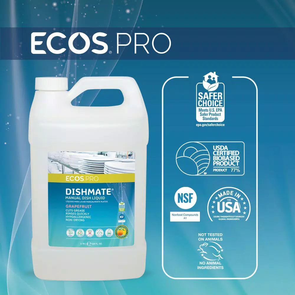 ECOS Pro Dishmate Manual Dishwashing Liquid, Grapefruit, 128 oz.