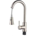 Vanity Art Brushed Nickel Single-Handle Pull-Down Kitchen Faucet with 360 Degree Swivel Spout thumbnail 5