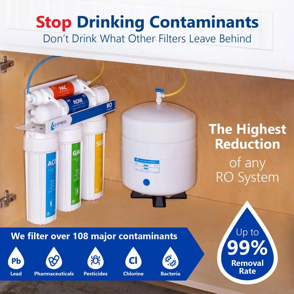 Express Water 5-Stage Reverse Osmosis Water Filtration System with Faucet and 4 Gallon Tank, 100 GPD