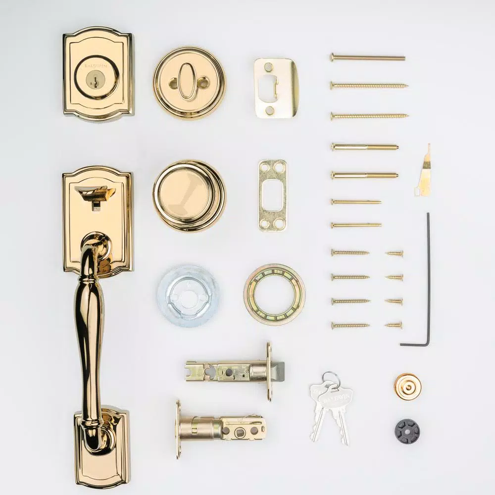 Baldwin Prestige Wesley Single Cylinder Door Handleset with Alcott Knob, Lifetime Polished Brass