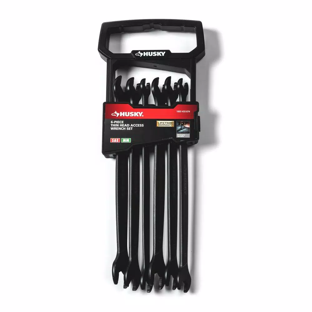 Husky 6-Piece Thin Head Access Wrench Set, SAE and Metric, Double Open End