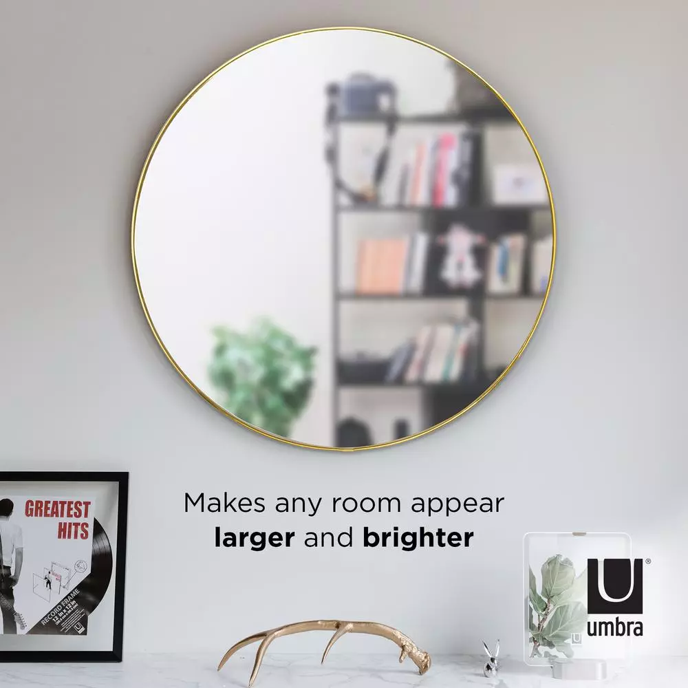 Umbra Hubba 34-inch Round Contemporary Brass Wall Mirror