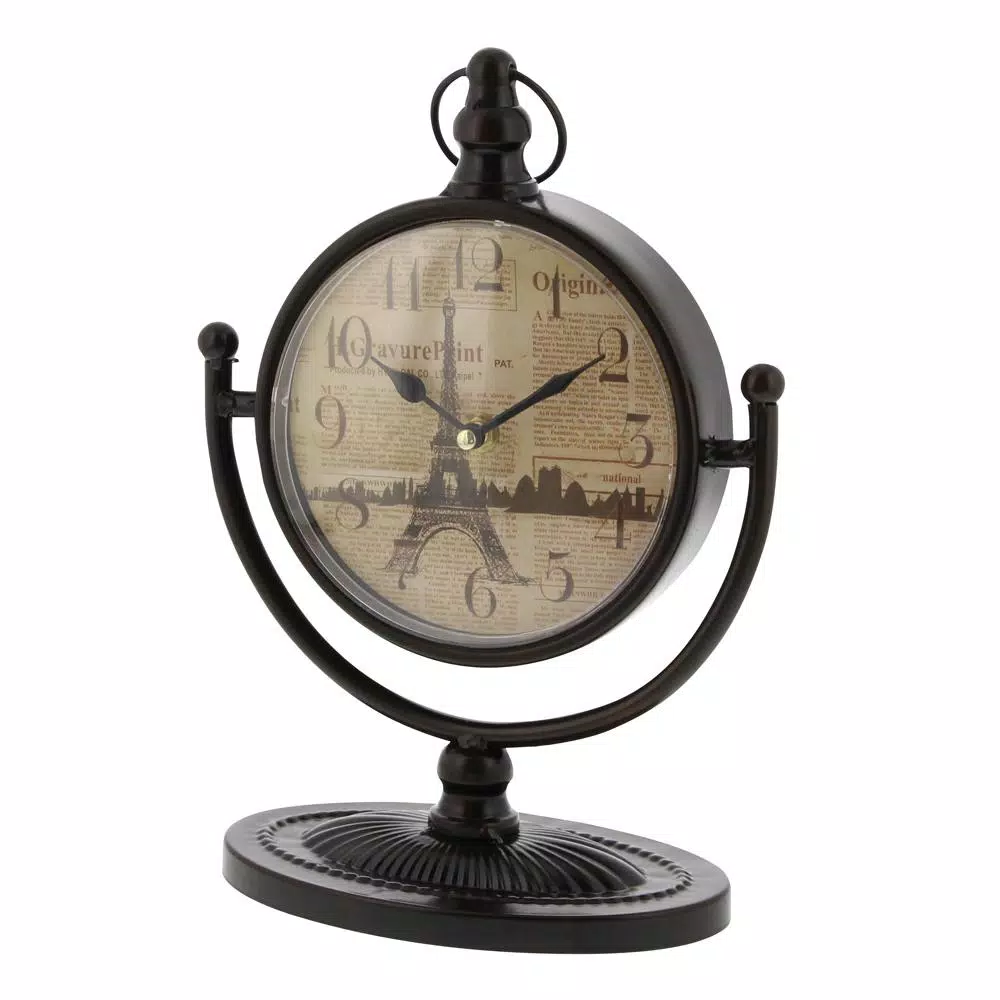 LITTON LANE 12 in. x 4 in. Round Iron Table Clock Set, 4-Pack, Tarnished Black Finish