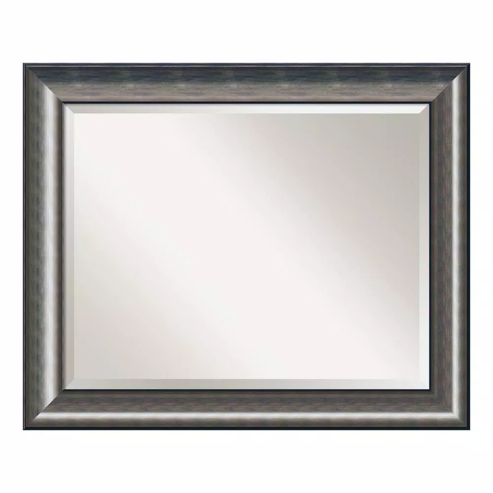 Amanti Art 33.63 in. W x 27.63 in. H Framed Rectangular Beveled Edge Bathroom Vanity Mirror in Metallic Silver