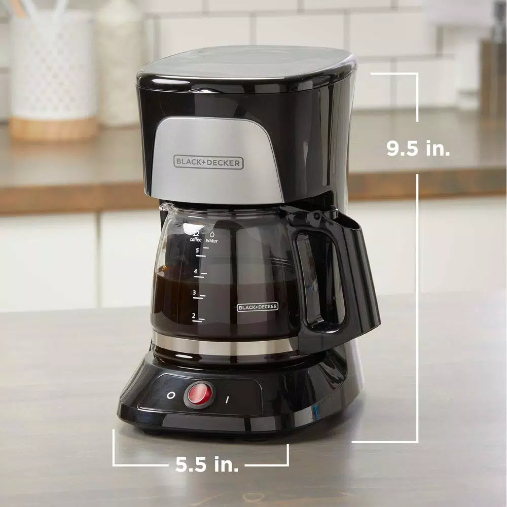 BLACK+DECKER 5-Cup Drip Coffee Maker, Compact Black Coffeemaker