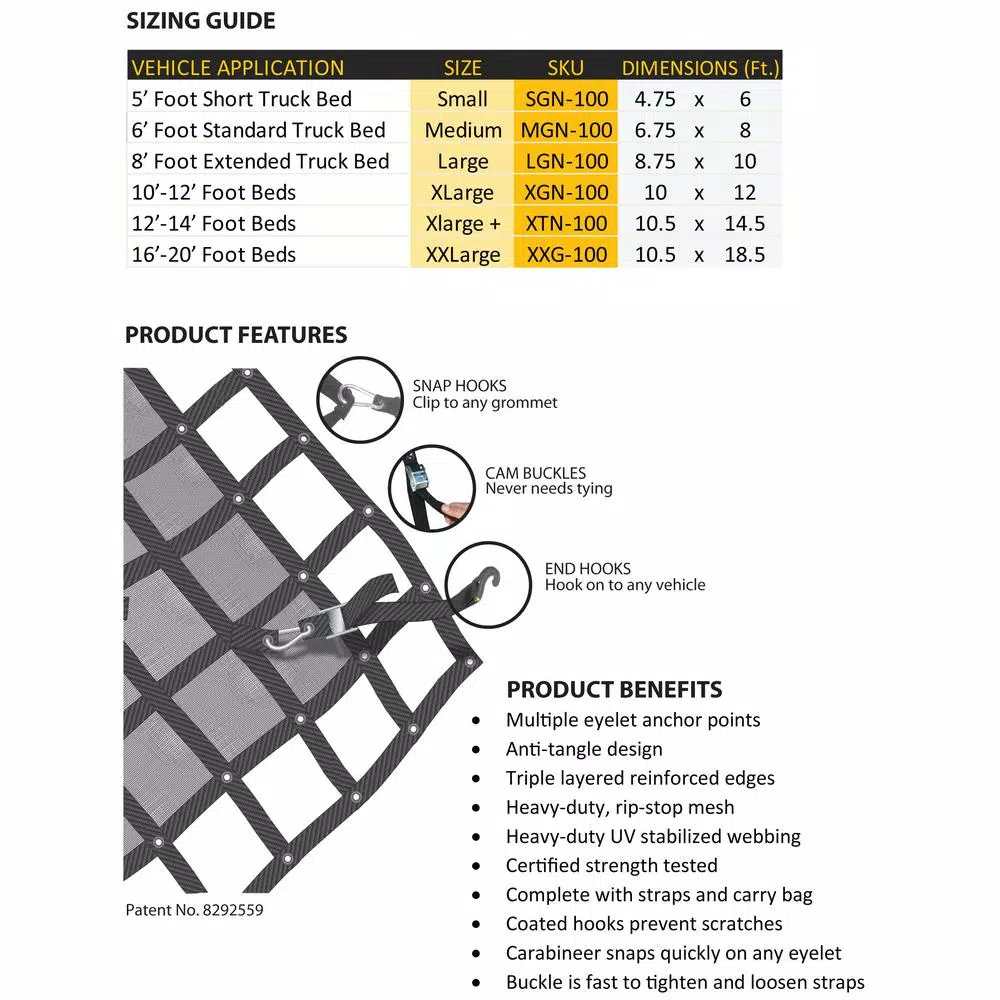 GLADIATOR Cargo Nets Gladiator Heavy-Duty Adjustable Cargo Net, 4.75 ft. x 6 ft., Includes Hardware