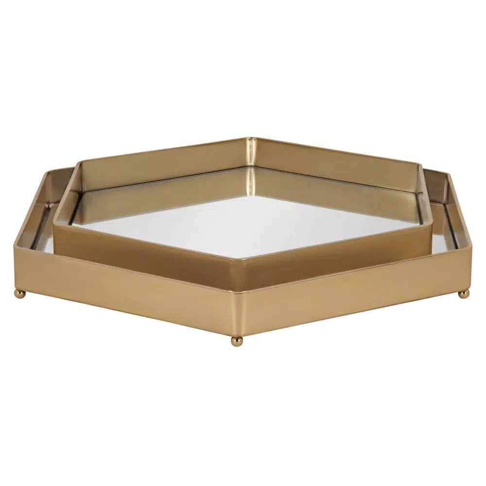 Kate and Laurel Joelyn Gold Metal Decorative Trays, Mid-Century Modern Glam Nesting Set
