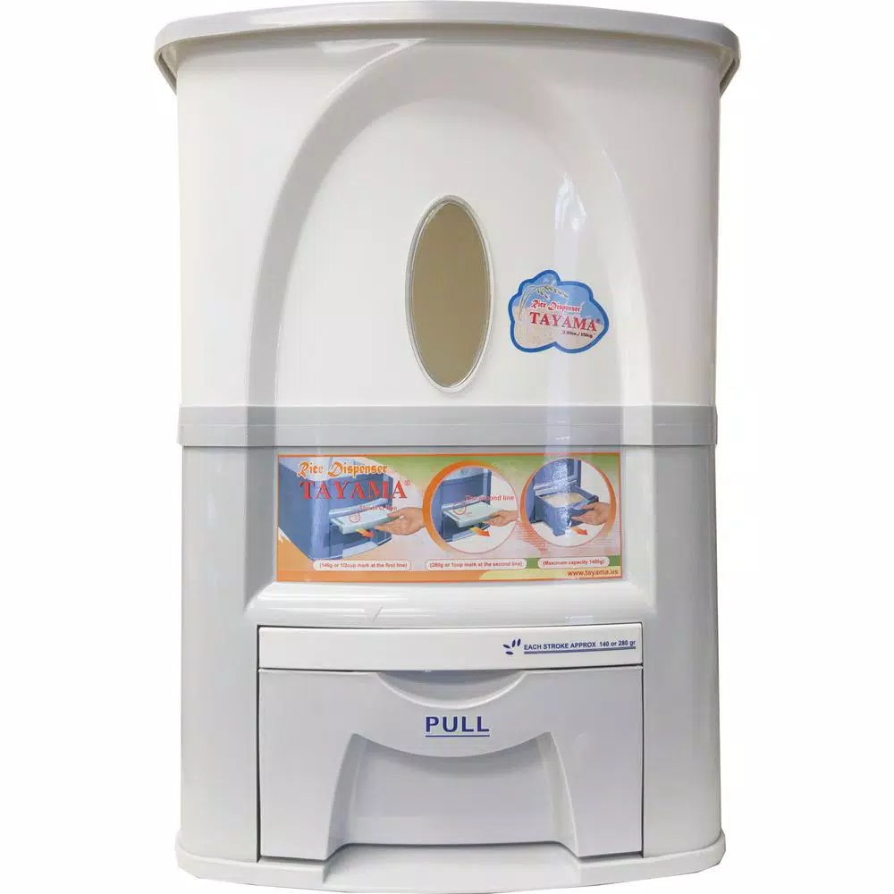 Tayama 33 lbs. Capacity Rice Dispenser, White Food Storage Container