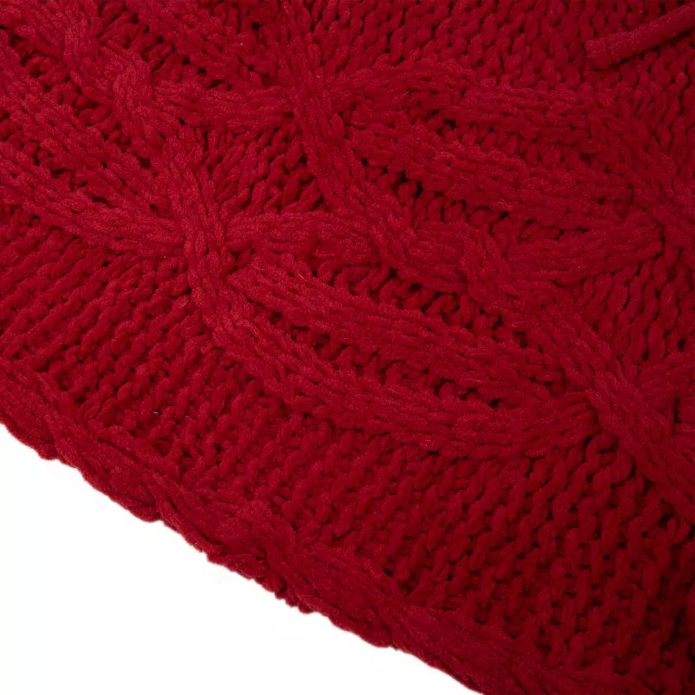 Glitzhome 52 in. Red Knitted Chenille Polyester Christmas Tree Skirt