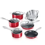 Granitestone Diamond 10-Piece Red Non-Stick Aluminum Cookware Set with Glass Lids thumbnail 1
