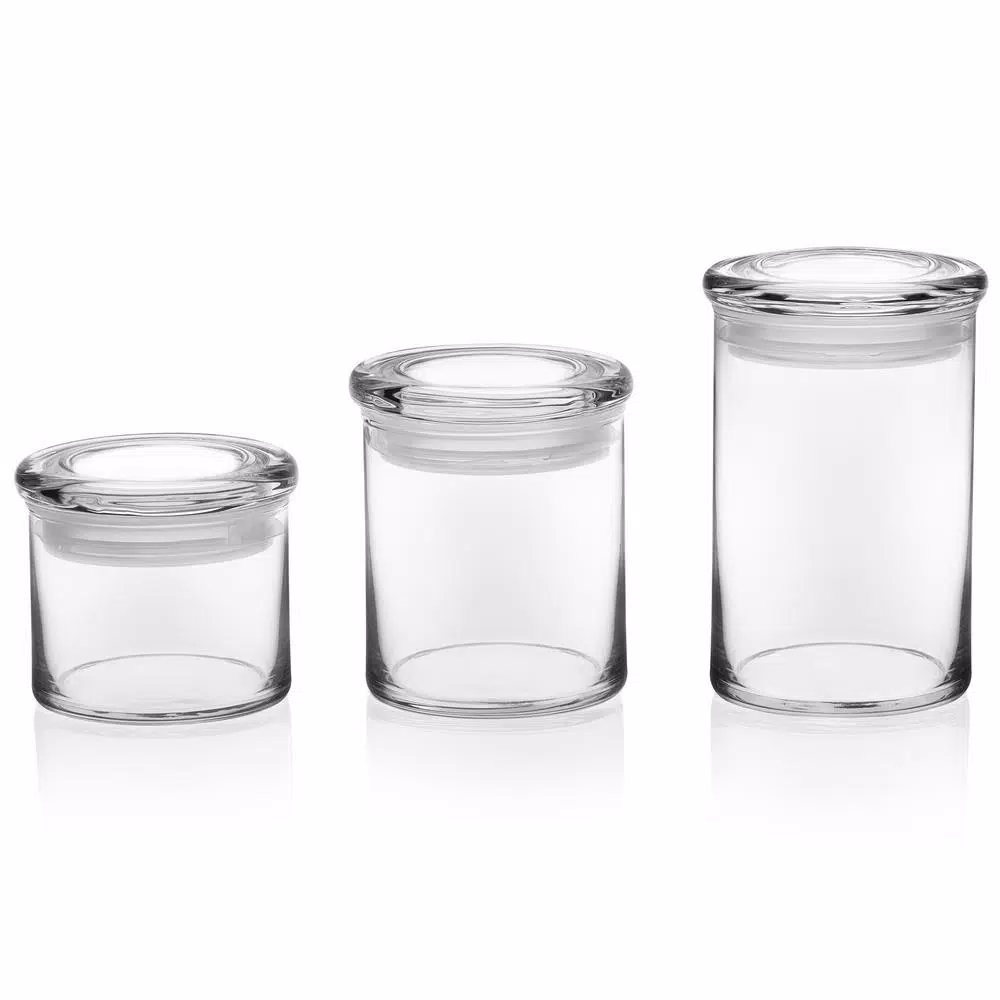 Libbey Cylinder 3-Piece Glass Storage Jar Set with Glass Lids, Clear