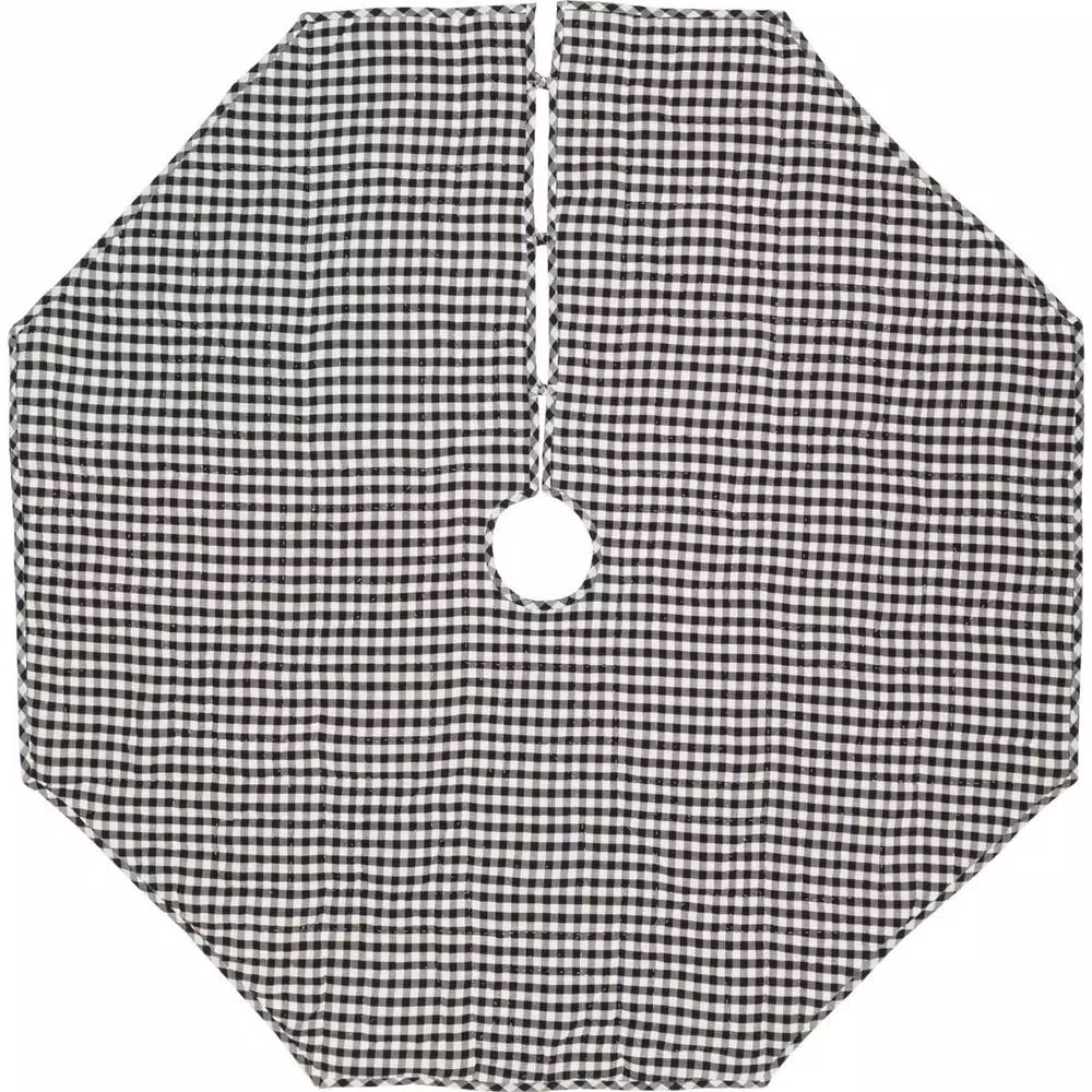 VHC Brands 60 in. Emmie Black and White Patchwork Farmhouse Christmas Tree Skirt