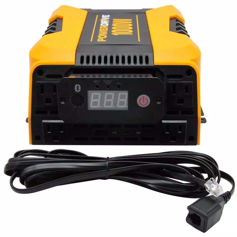 PowerDrive 1000W Power Inverter, 12V DC to AC, Bluetooth App Control, 4 AC Outlets, USB-C & USB-A Ports