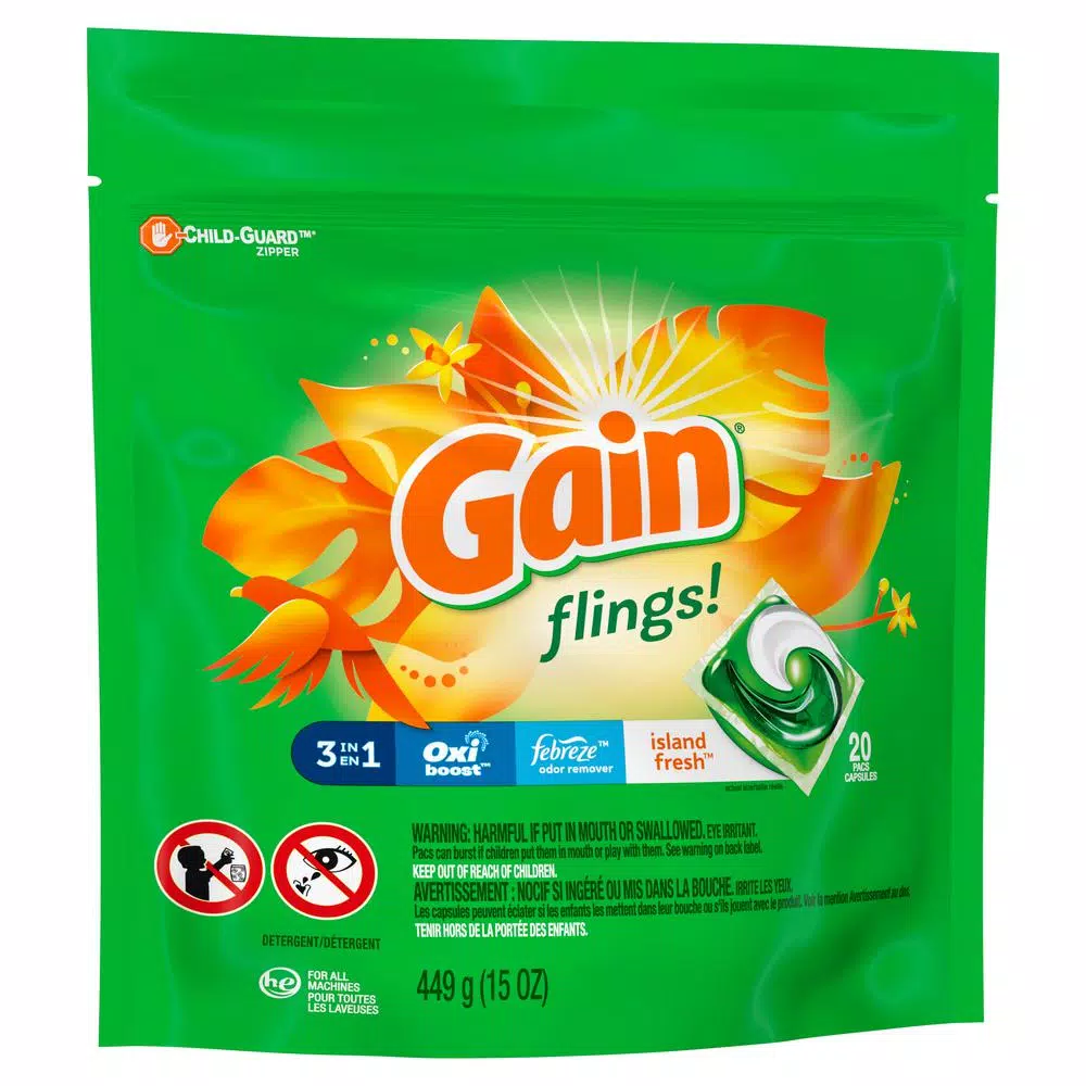 Gain Flings Island Fresh Scent Laundry Detergent Pods, 16-Count (6-Pack)