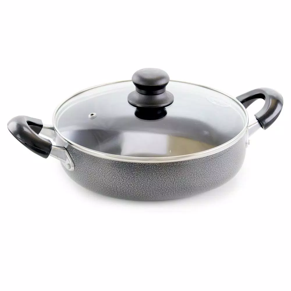 Better Chef 14 in. Aluminum Nonstick Frying Pan with Glass Lid, Gray