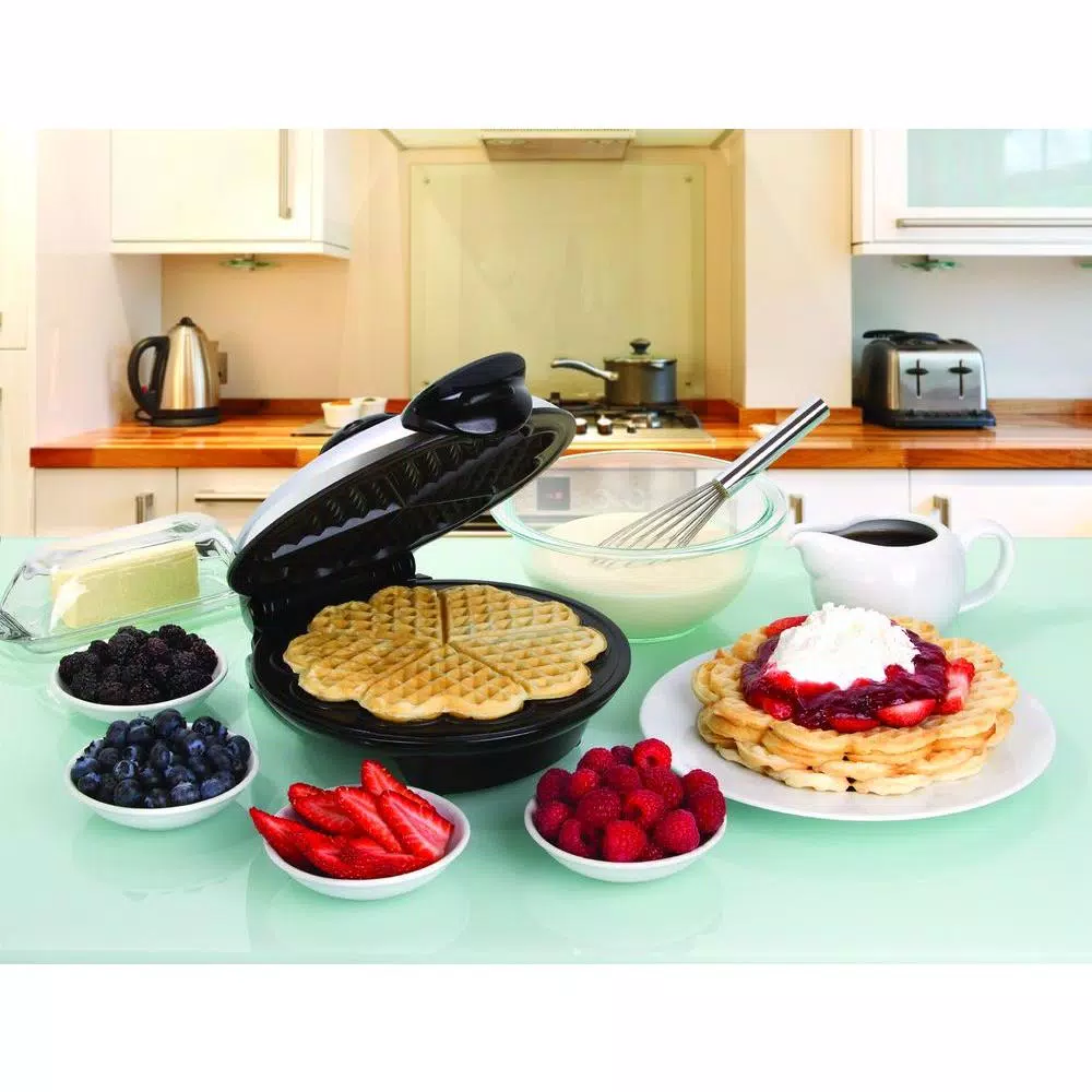 Euro Cuisine Euro-Cuisine 5-Heart Shape American Waffle Maker, 8-inch Non-Stick Ceramic Plates, Black