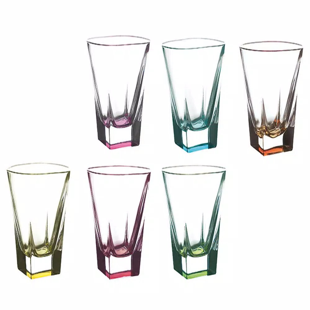 Lorren Home Trends RCR Fusion Collection Multicolor Crystal Highball Glasses, 12 oz, Set of 6