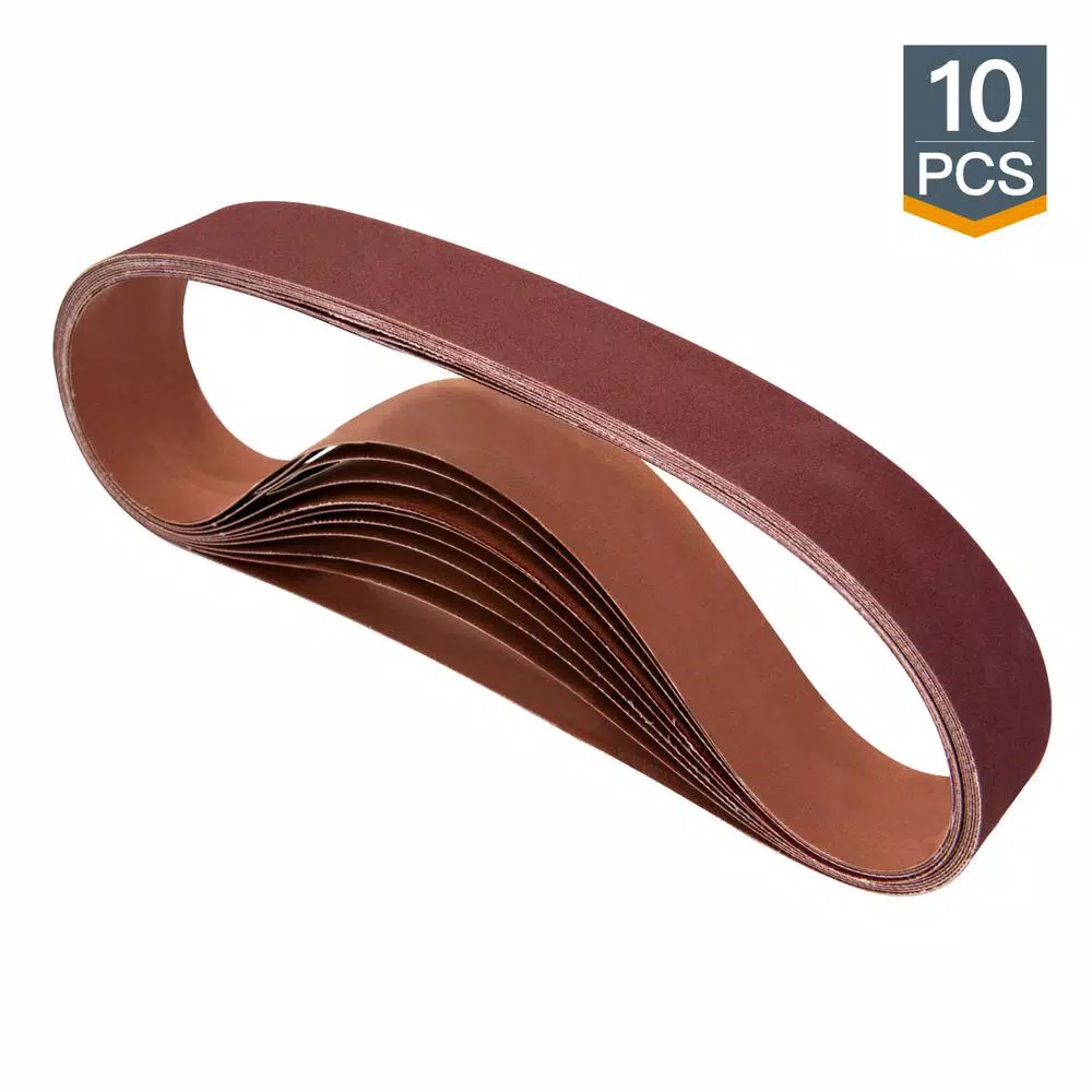POWERTEC 2 in. x 42 in. 240 Grit Aluminum Oxide Sanding Belts, 10-Pack