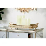 LITTON LANE Set of 3 Large Rectangular Metallic Gold Mirror Vanity Trays with Pierced Metal Designs thumbnail 1