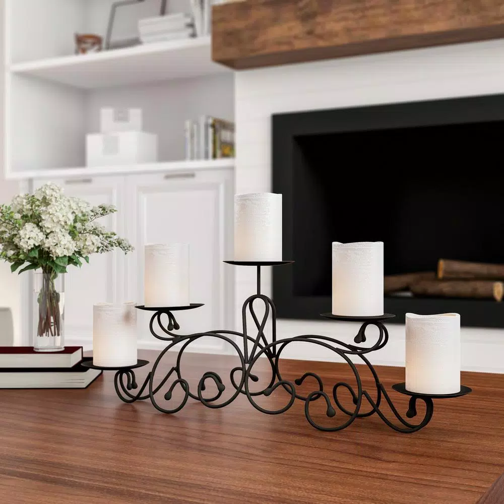 Lavish Home 5-Light Matte Black Iron Candelabra with Classic Scroll Design