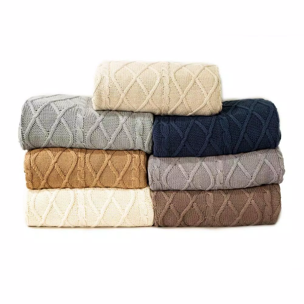 MODERN THREADS Cinnamon Cotton Oversized Cable Diamond Knit Throw Blanket