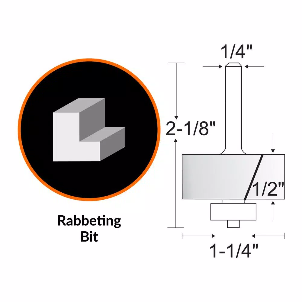 WEN 1-1/4 in. Carbide Tipped Rabbeting Router Bit, 1/4 in. Shank