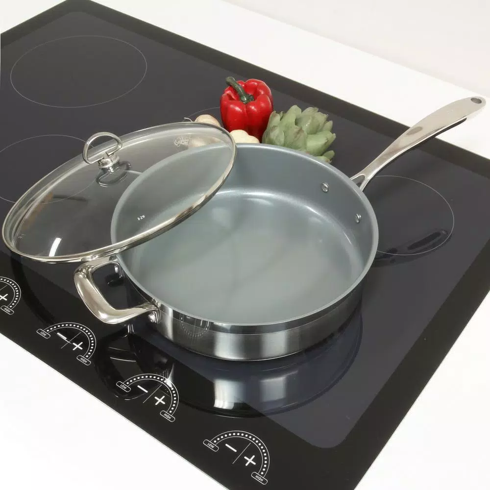 Chantal Induction 21 Steel 11.5 in. Stainless Steel Ceramic Nonstick Skillet with Glass Lid, Brushed Stainless Steel