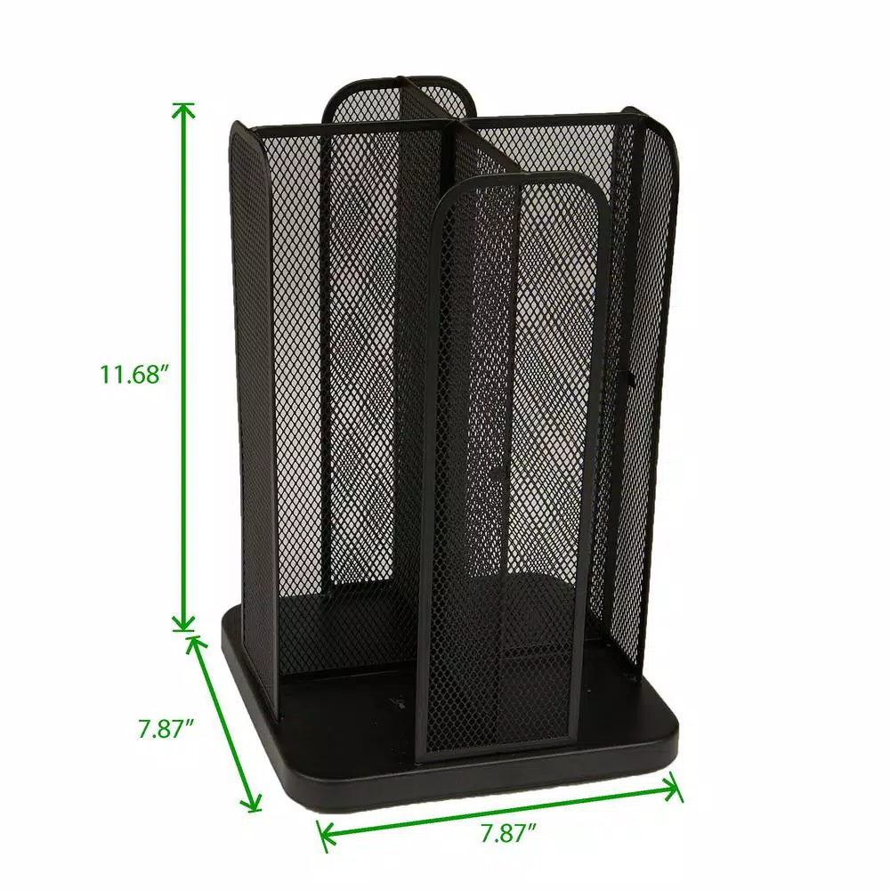 Mind Reader Rotating Cup and Lid Carousel Organizer, Black Metal Mesh Dispenser