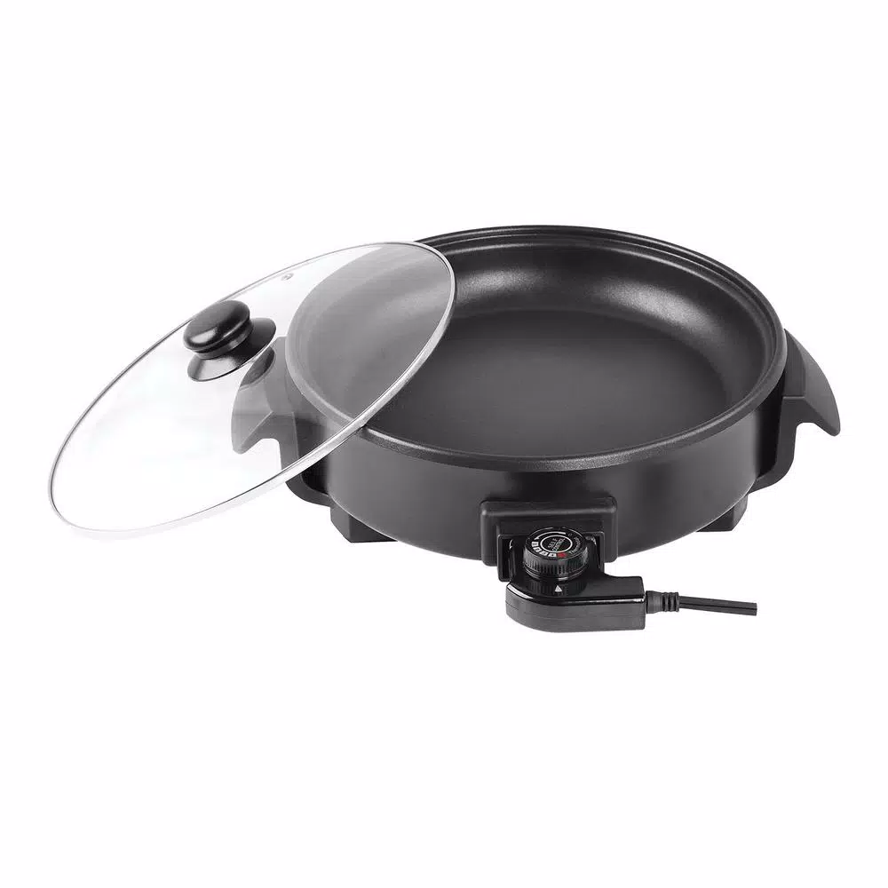 Brentwood Appliances 12 in. Round Nonstick Electric Skillet with Vented Glass Lid, 1400W, Black