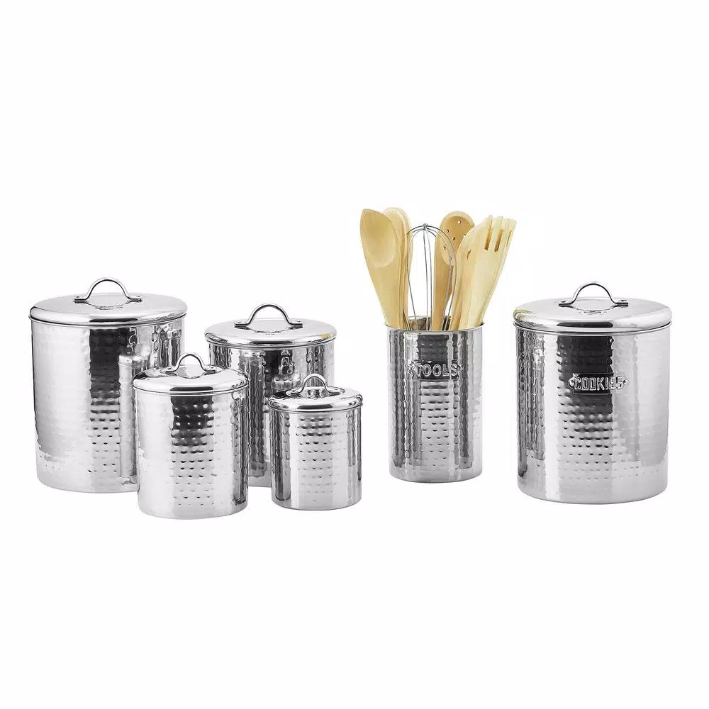 Old Dutch 4-Piece Stainless Steel Hammered Canister Set with Fresh Seal Covers