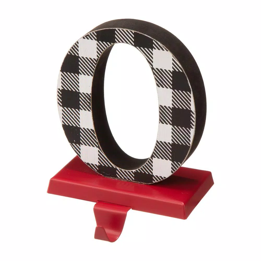 Glitzhome JOY Christmas Stocking Holder Set of 3 - Buffalo Plaid Wood and Metal Decor