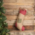 VHC Brands 20 in. Primitive Green Dolly Star Cotton and Jute Pocket Christmas Stocking thumbnail 3