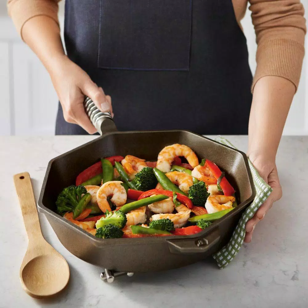 FINEX 12 in. Cast Iron Skillet with Stainless Steel Speed Cool Handle, Black